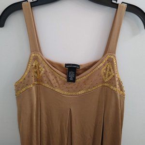 Gold Sequin Tank Top, Wide strap, Vintage (90s) Moda International - Size XS